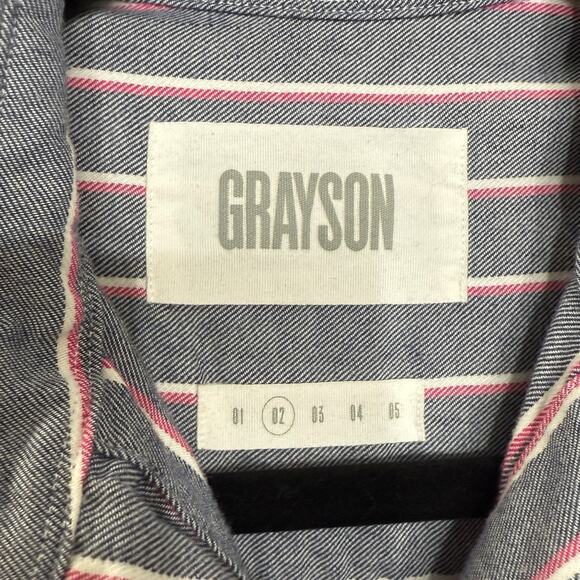 Grayson Women's S The Hero Long Sleeve Cotton Button Up Blue Pink Stripe Western - Picture 5 of 9